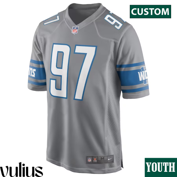 Custom Lions Jersey, Sliver Youth's, Alternate Game Custom Jersey - Replica