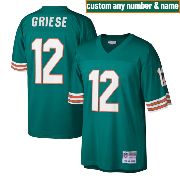 Dolphins Custom Jersey, Aqua Men's, 1972 Legacy Replica Jersey