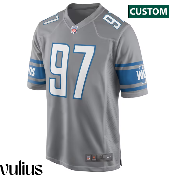 Custom Lions Jersey, Sliver Men's, Alternate Game Custom Jersey - Replica