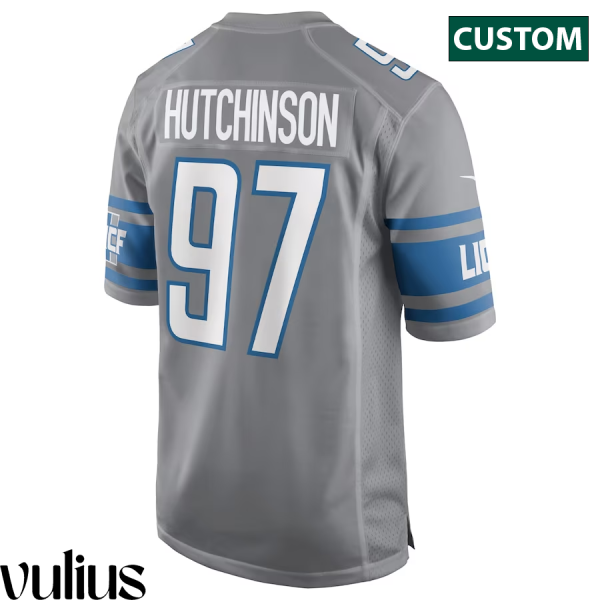 Custom Lions Jersey, Sliver Men's, Alternate Game Custom Jersey - Replica