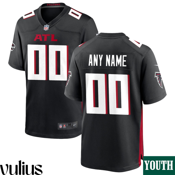 Custom Falcons Jersey, Black Youth's, Home Custom Game Jersey - Replica