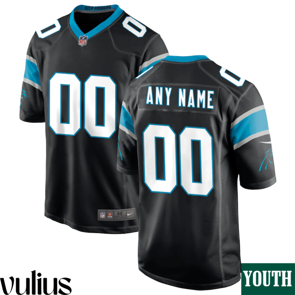 Custom Panthers Jersey, Black Youth's, Home Custom Game Jersey - Replica