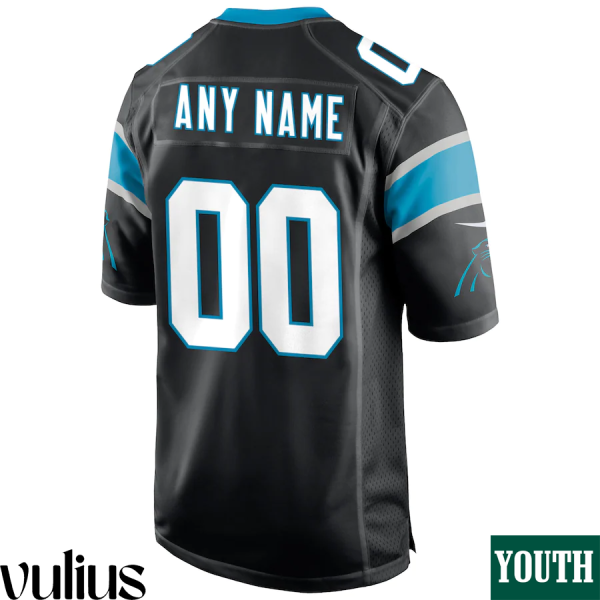 Custom Panthers Jersey, Black Youth's, Home Custom Game Jersey - Replica