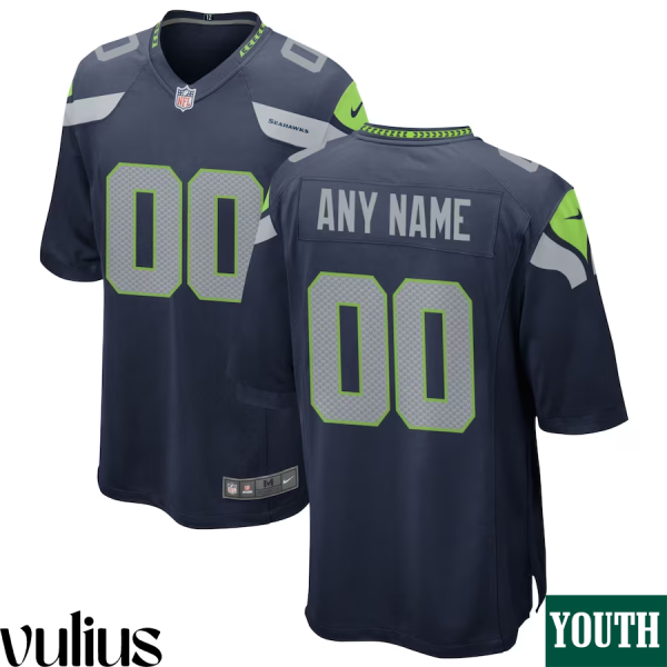 Seattle Seahawks Custom Jersey, Navy Youth's, Home Game Custom Jersey - Replica