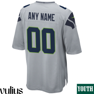 Seattle Seahawks Custom Jersey, Grey Youth's, Alternate Game Custom Jersey - Replica