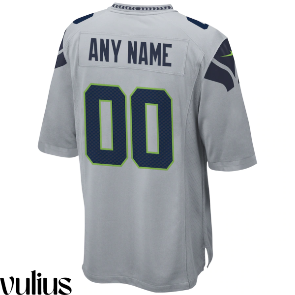 Seattle Seahawks Custom Jersey, Grey Men's, Alternate Game Custom Jersey - Replica