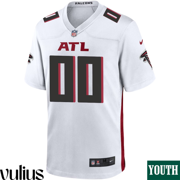 Custom Falcons Jersey, White Youth's, Road Custom Game Jersey - Replica