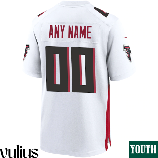 Custom Falcons Jersey, White Youth's, Road Custom Game Jersey - Replica