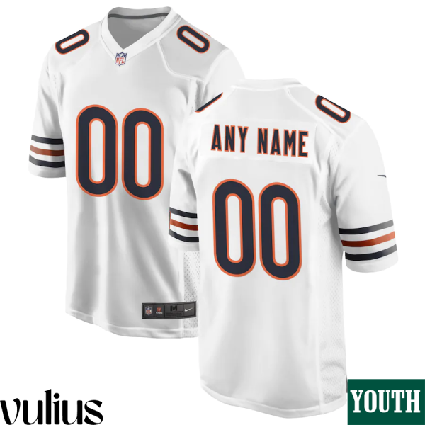 Custom Chicago Bears Jersey, White Youth's, Road Game Custom Jersey - Replica