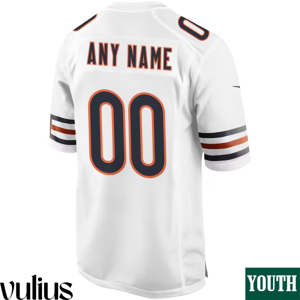 Custom Chicago Bears Jersey, White Youth's, Road Game Custom Jersey - Replica