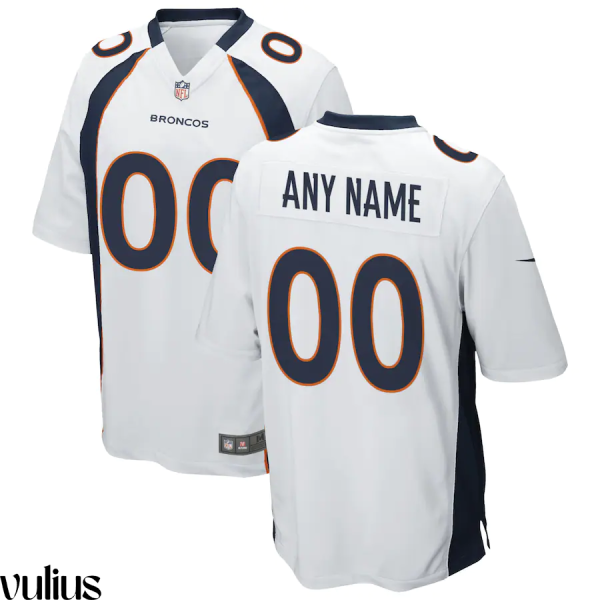 Custom Broncos Jersey, White Men's, Road Game Jersey - Replica