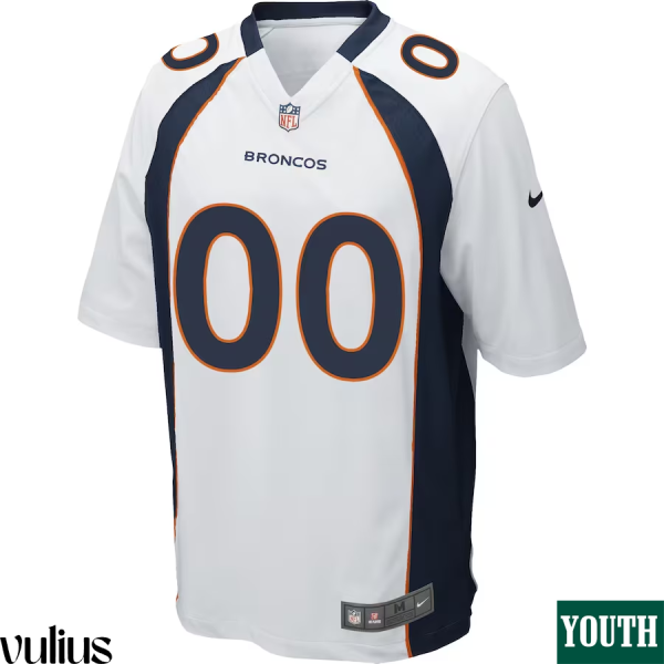 Custom Broncos Jersey, White Youth's, Road Game Jersey - Replica