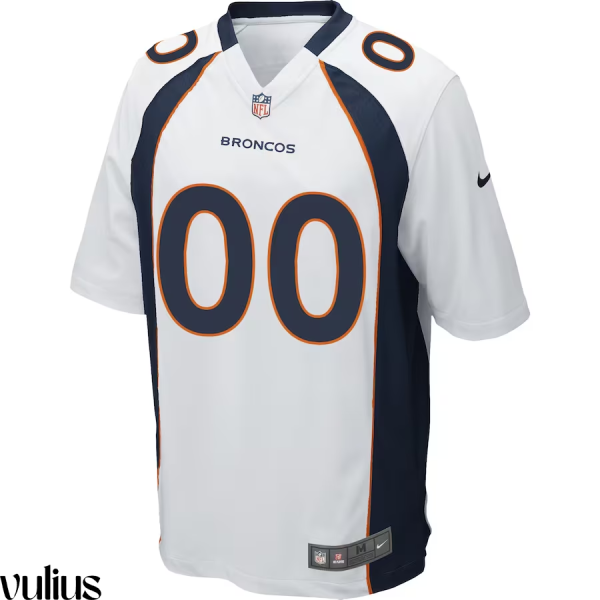 Custom Broncos Jersey, White Men's, Road Game Jersey - Replica