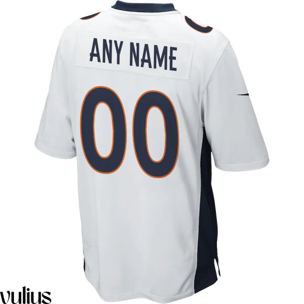 Custom Broncos Jersey, White Men's, Road Game Jersey - Replica