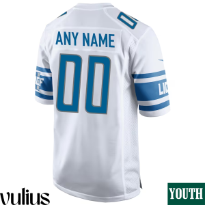 Custom Lions Jersey, White Youth's, Road Game Custom Jersey - Replica