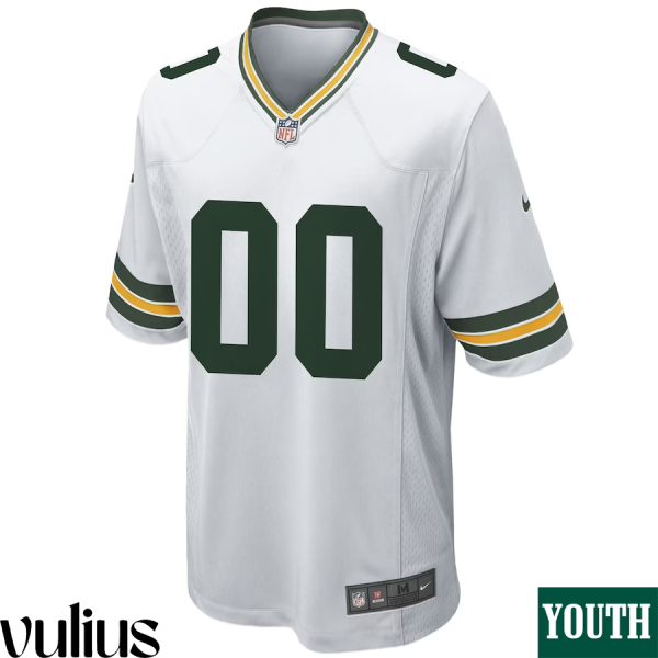 Packers Custom Jersey, White Youth's, Road Game Custom Jersey - Replica