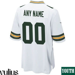 Packers Custom Jersey, White Youth's, Road Game Custom Jersey - Replica