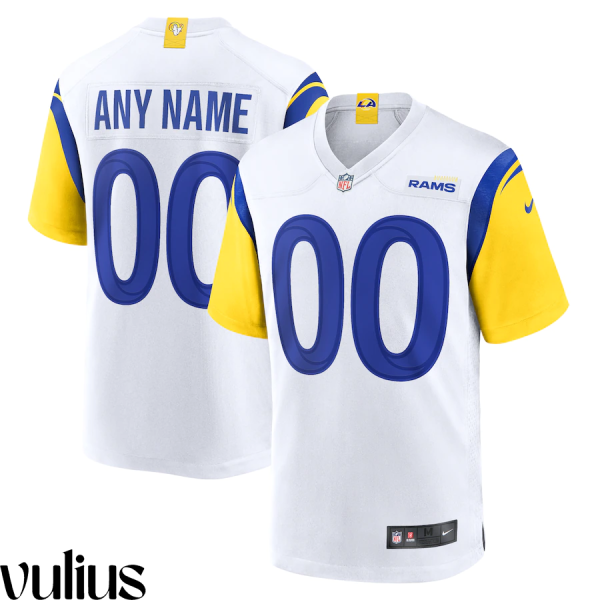 Custom Rams Jersey, White Men's, Alternate Game Custom Jersey - Replica