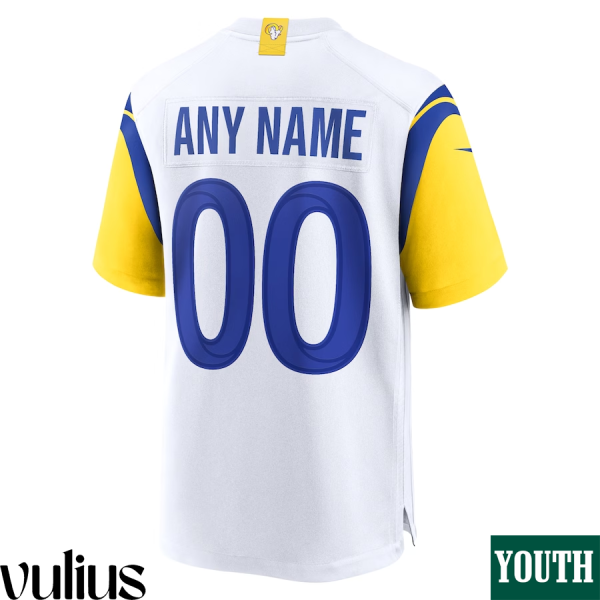 Custom Rams Jersey, White Youth's, Alternate Game Custom Jersey - Replica