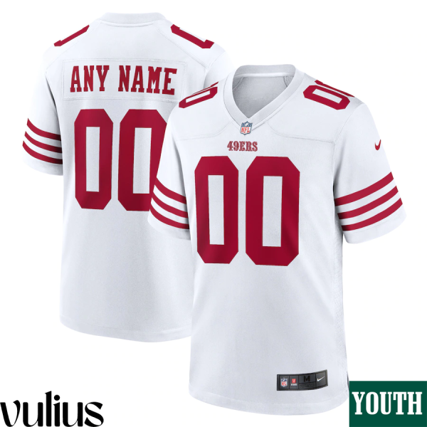 49ers Custom Jersey, White Youth's, Road Game Custom Jersey - Replica