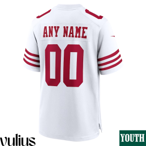 49ers Custom Jersey, White Youth's, Road Game Custom Jersey - Replica