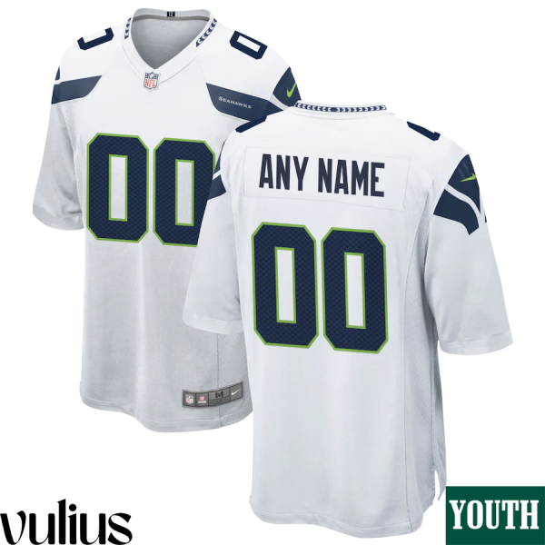 Seattle Seahawks Custom Jersey, White Youth's, Road Game Custom Jersey - Replica