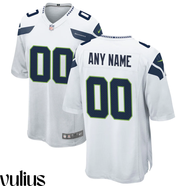 Seattle Seahawks Custom Jersey, White Men's, Road Game Custom Jersey - Replica