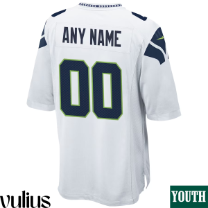 Seattle Seahawks Custom Jersey, White Youth's, Road Game Custom Jersey - Replica