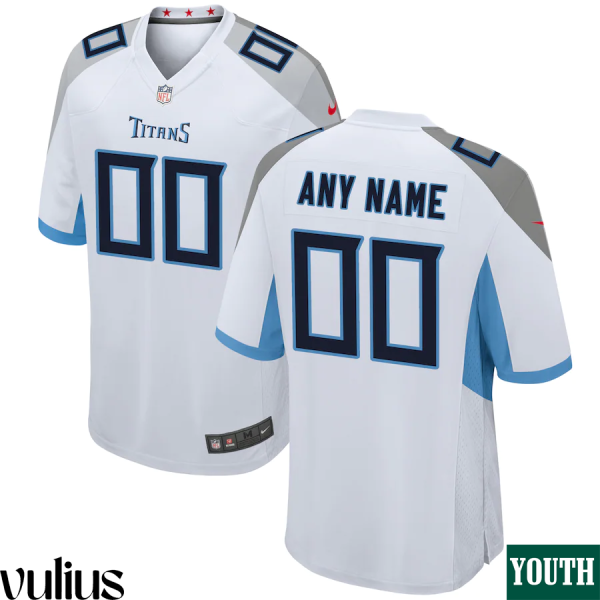 Custom Titans Jersey, White Youth's Jersey, Road Game Jersey - Replica