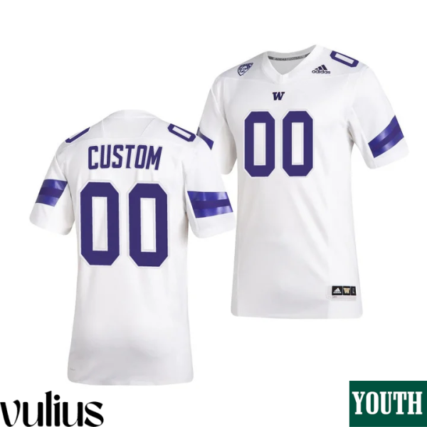 Washington Huskies Custom Jersey, White Youth's, Premier Football Jersey Stitched - Replica