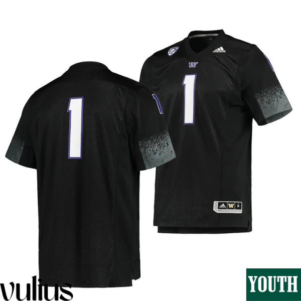 Washington Huskies Custom Jersey, Black Youth's, College Football Premier Jersey Stitched - Replica