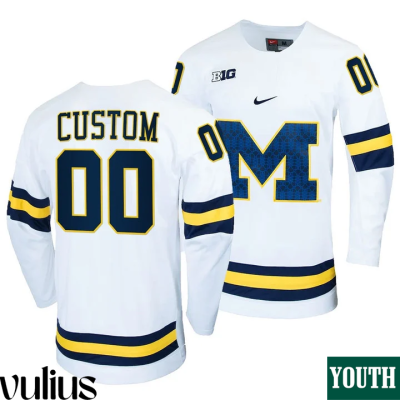 Custom Michigan Jerseys, White Youth's, College Hockey Jersey Replica