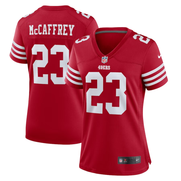 Christian Mccaffrey Jersey, Scarlet Woman's, Game Player Jersey - Replica