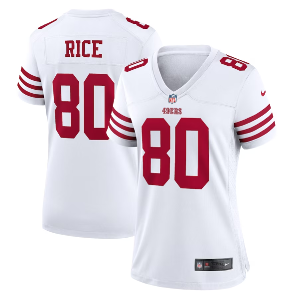 Jerry Rice Jersey, White Woman's, Retired Player Game Jersey - Replica