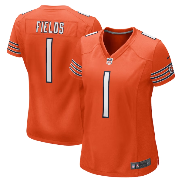 Justin Fields Jersey, Orange Woman's, Game Jersey - Replica