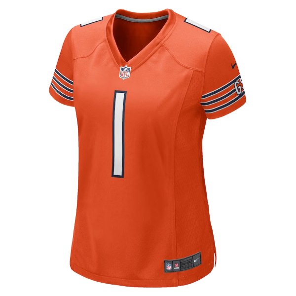 Justin Fields Jersey, Orange Woman's, Game Jersey - Replica