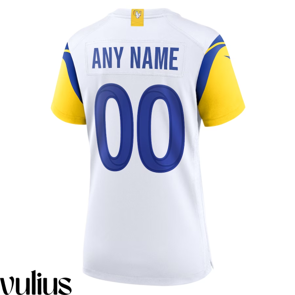 Custom Rams Jersey, White Woman's, Alternate Game Custom Jersey - Replica