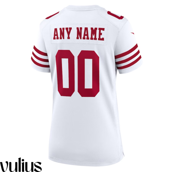 49ers Custom Jersey, White Woman's, Road Game Custom Jersey - Replica