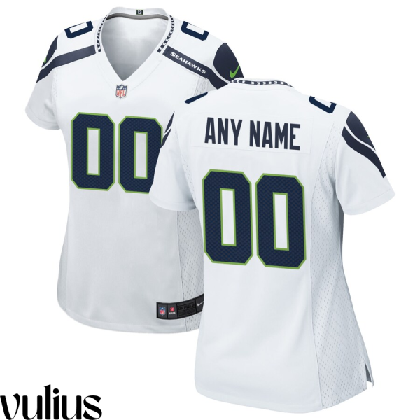 Seattle Seahawks Custom Jersey, White Woman's, Road Game Custom Jersey - Replica