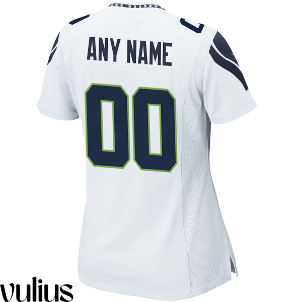 Seattle Seahawks Custom Jersey, White Woman's, Road Game Custom Jersey - Replica