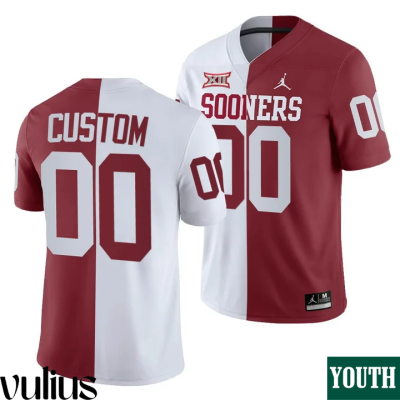 Oklahoma Sooners Custom Jersey, White Youth's, Crimson Split Jersey - Replica