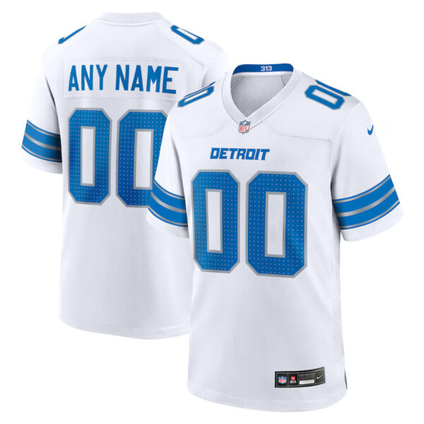 Custom Detroit Lions Men's White Game Jersey 2024 - White