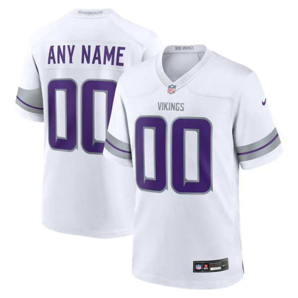 Custom Men’s Minnesota Vikings White Alternate Game Jersey 2024