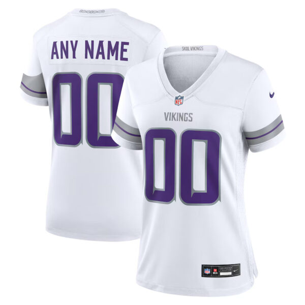 Custom Woman’s Minnesota Vikings White Alternate Game Jersey 2024