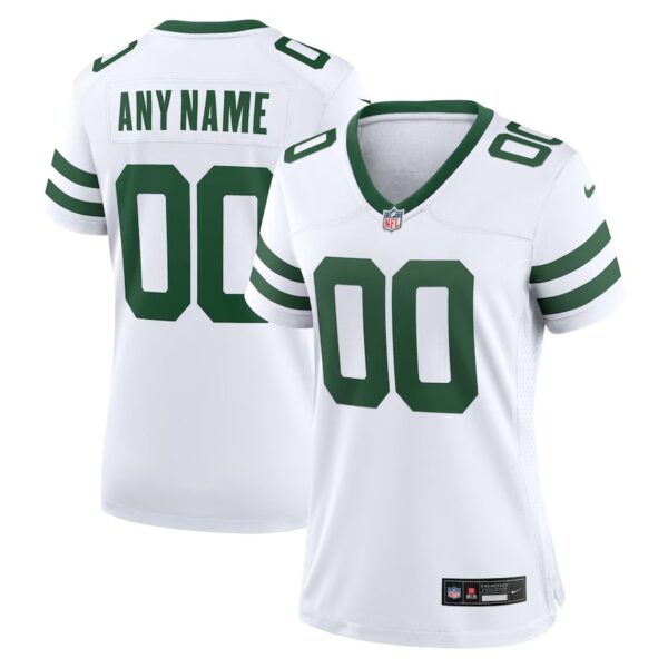 Custom Woman’s New York Jets Legacy White Custom Game Jersey 2024 (Copy)