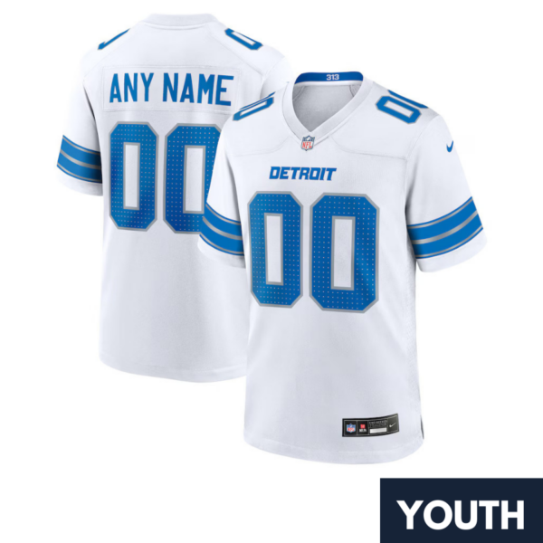 Custom Detroit Lions Youth's White Game Jersey 2024 - White