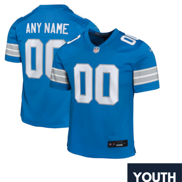 Custom Detroit Lions Youth's Team Game Jersey 2024- Blue