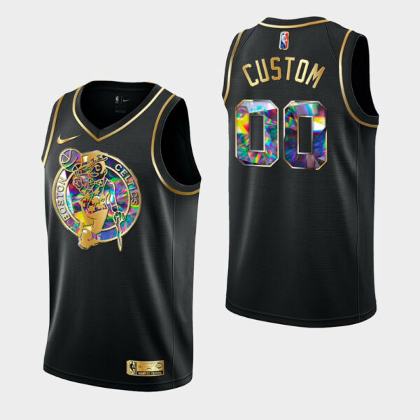 Men's Boston Celtics Golden Edition Diamond #00 Custom Black Swingman Jersey - Replica