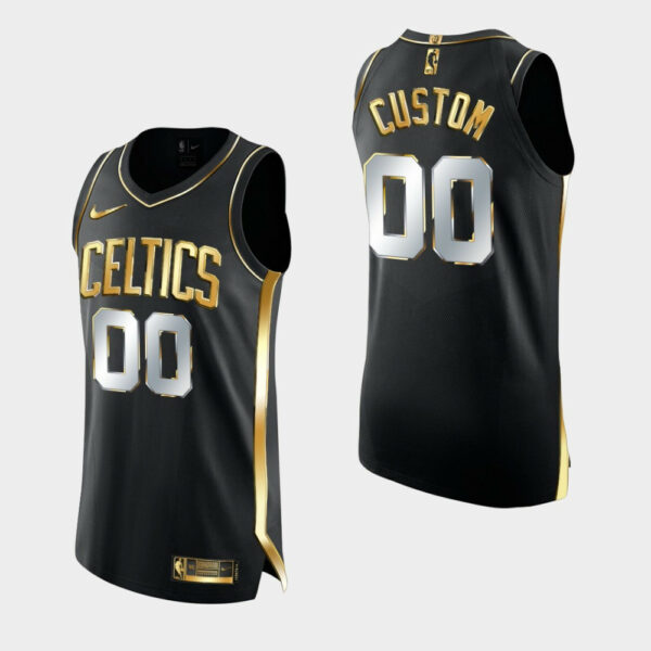 Men's Boston Celtics #00 Custom Black Golden Limited Edition 2020-21 Jersey - Replica