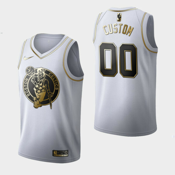 Men's Boston Celtics #00 Custom Golden Edition Edition White Jersey - Replica